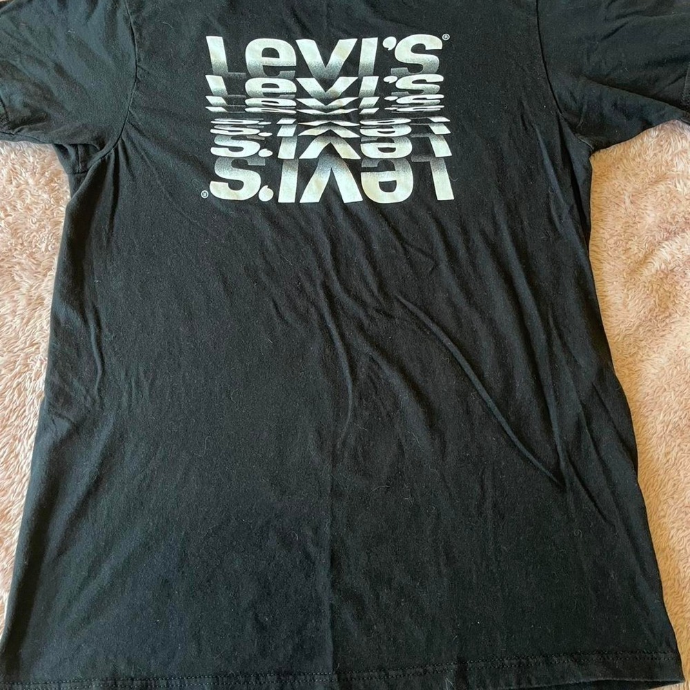 Levis Mens Black Cotton Distressed Graphic Logo T-Shirt Size M